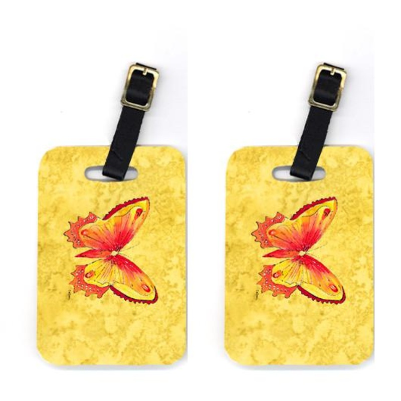 Butterfly on Yellow Luggage Tags  Set of 2 Durable Bag Tags with Straps