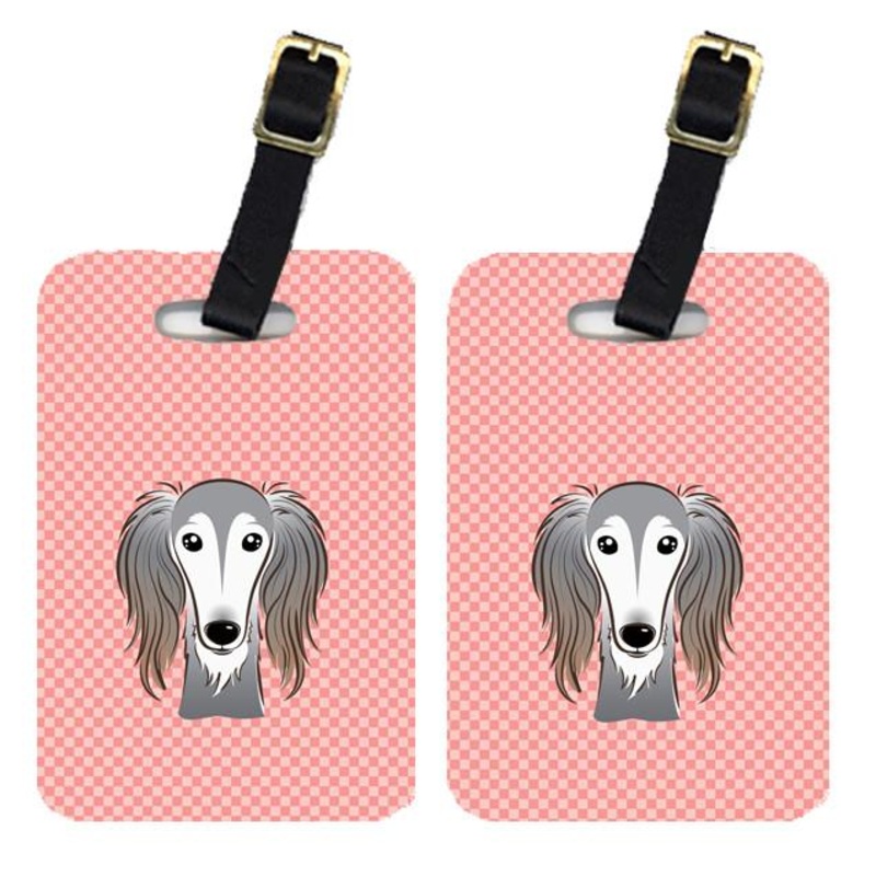 Checkerboard Pink Saluki Luggage Tags  Set of 2 Durable Bag Tags with Straps BB1229BT
