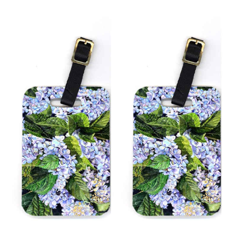 Hydrangea Luggage Tags  Set of 2 Durable Bag Tags with Straps