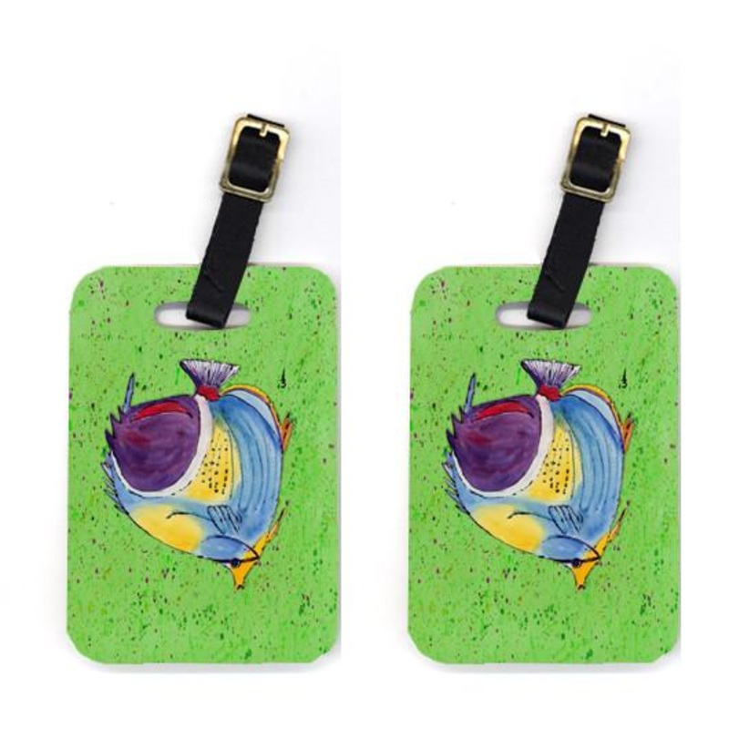 Tropical Fish on Green Luggage Tags  Set of 2 Durable Bag Tags with Straps