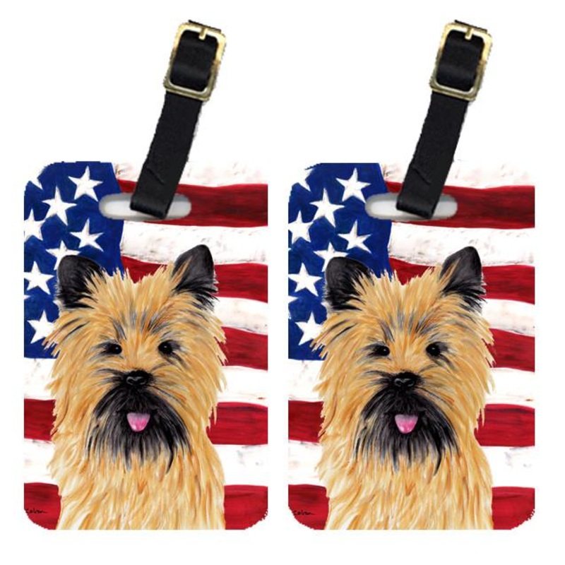 USA American Flag with Cairn Terrier Luggage Tags  Set of 2 Durable Bag Tags with Straps SC9017BT