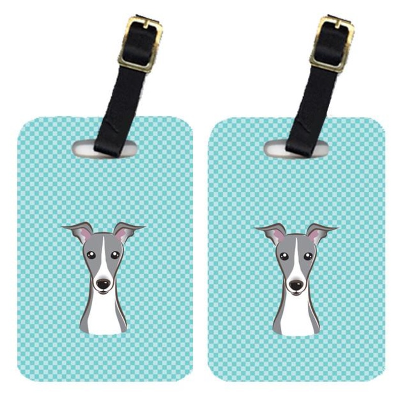 Checkerboard Blue Italian Greyhound Luggage Tags  Set of 2 Durable Bag Tags with Straps BB1174BT