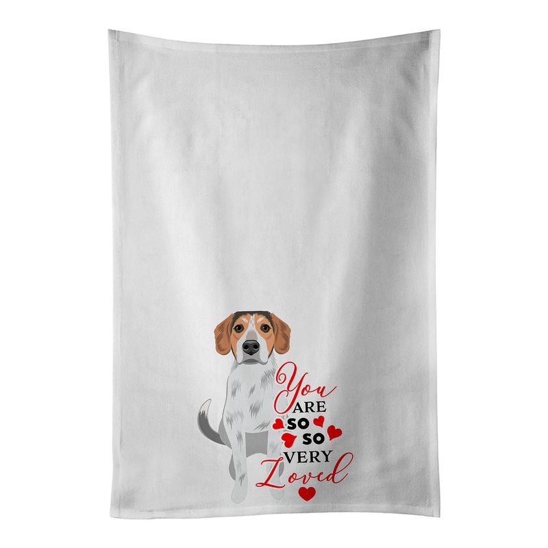 Beagle Tricolor #2 so Loved White Kitchen Towel Set of 2