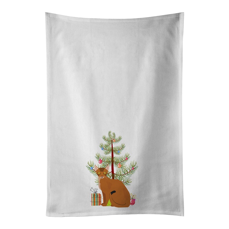 Abyssinian Cat Merry Christmas White Kitchen Towel Set of 2