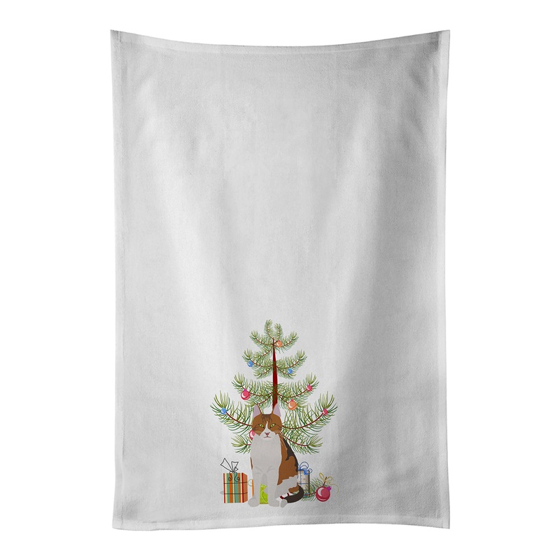 Aegean Cat Merry Christmas White Kitchen Towel Set of 2