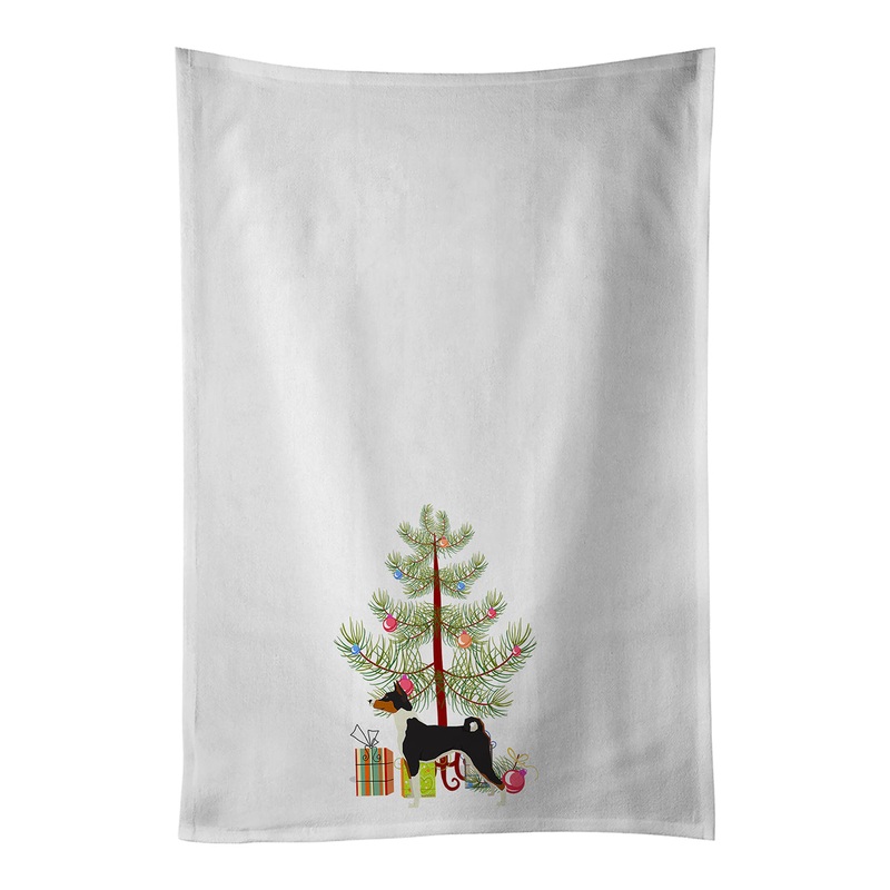 Basenji Christmas Tree White Kitchen Towel Set of 2