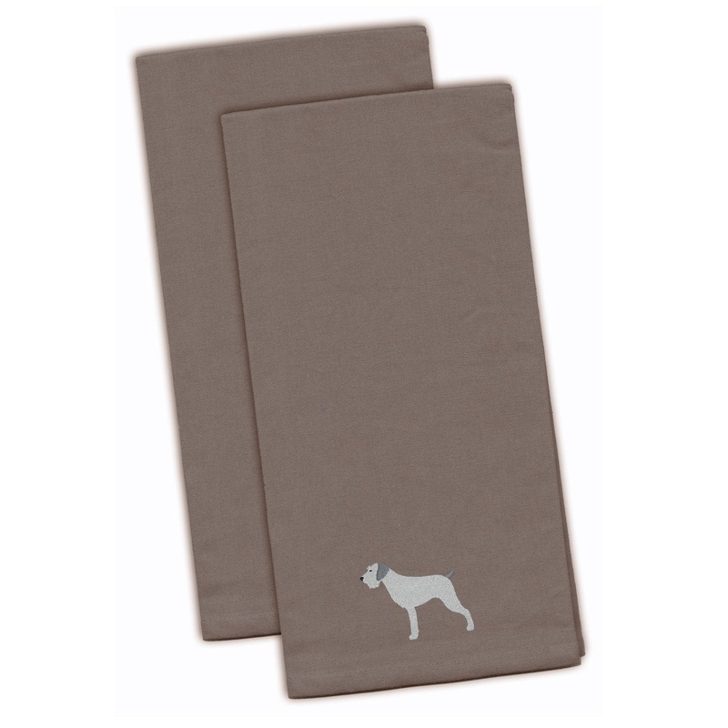 German Wirehaired Pointer Embroidered Kitchen Towels - Gray Decorative Dish Towels - Set of 2 BB3411GYTWE