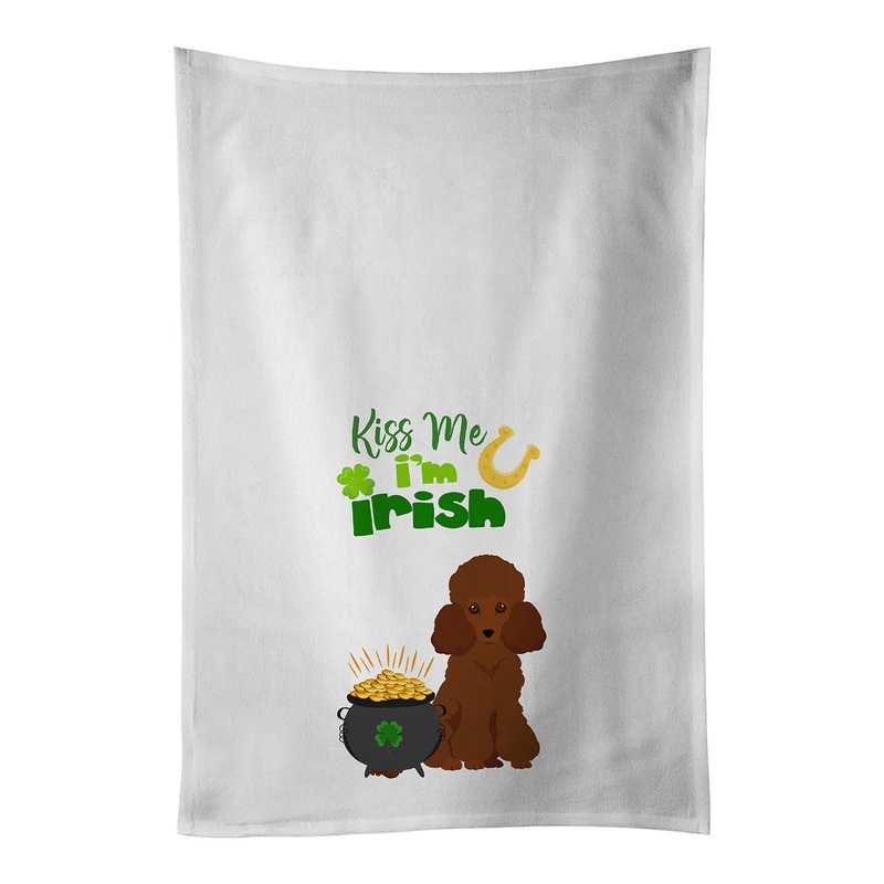 Toy Red Poodle St. Patrick's Day White Kitchen Towel Set of 2 Dish Towels