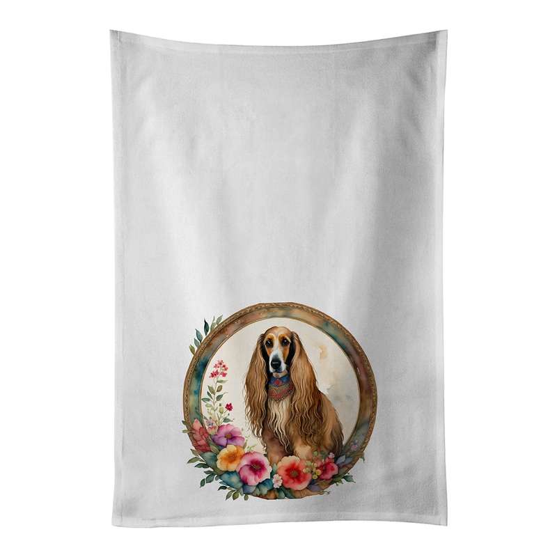 Afghan Hound and Flowers Kitchen Towel Set of 2