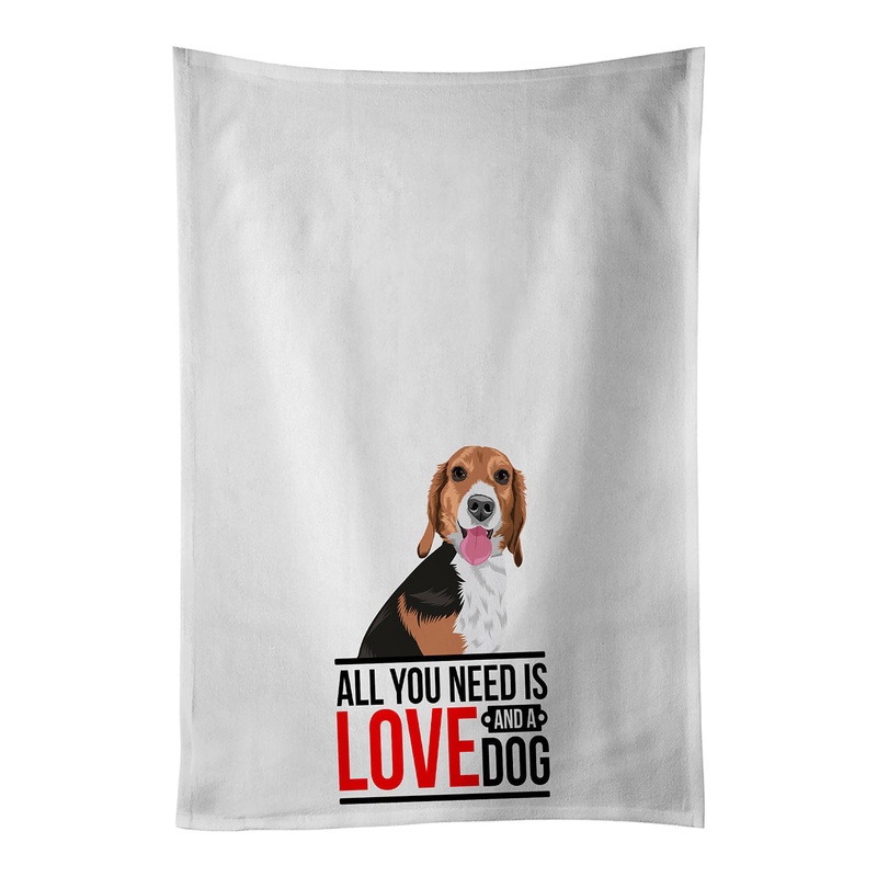Beagle Tricolor Red Ticked #1  White Kitchen Towel Set of 2
