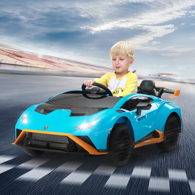 12V Battery Powered Ride On Car for Kids, Licensed Lamborghini, Remote Control Toy Vehicle with Music Player, LED Light, 2 Driving Modes