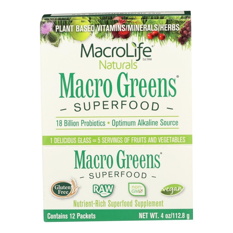 Macrolife Naturals Macro Greens - Superfood Powder Packets, 12 x 4 oz - Vegan Gluten-Free Cleanse