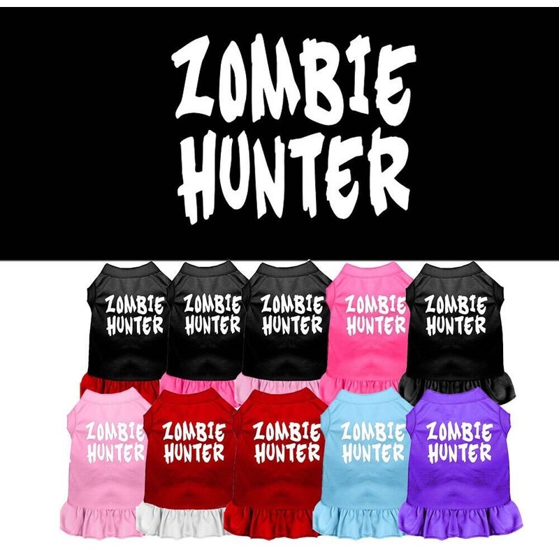 Halloween Pet Dog & Cat Dress Screen Printed, "Zombie Hunter"