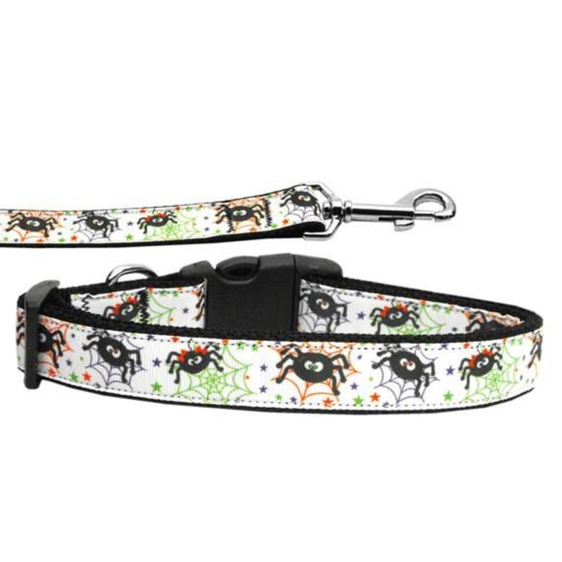 Halloween Pet Dog & Cat Nylon Collar or Leash "Itsy Bitsy Spiders"