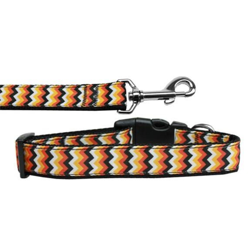 Halloween Pet Dog & Cat Nylon Collar or Leash, "Pumpkin Chevrons"