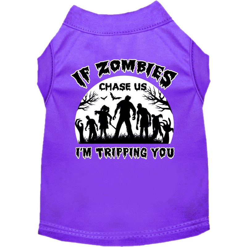 Halloween Pet Dog & Cat Shirt Screen Printed, "If Zombies Chase Us, I'm Tripping You"