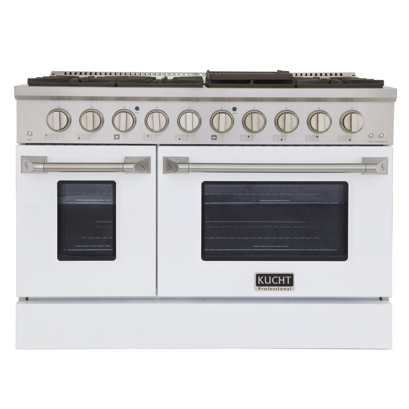 Kucht 48" Gas Range in Stainless Steel, White Oven Doors, KNG481-W