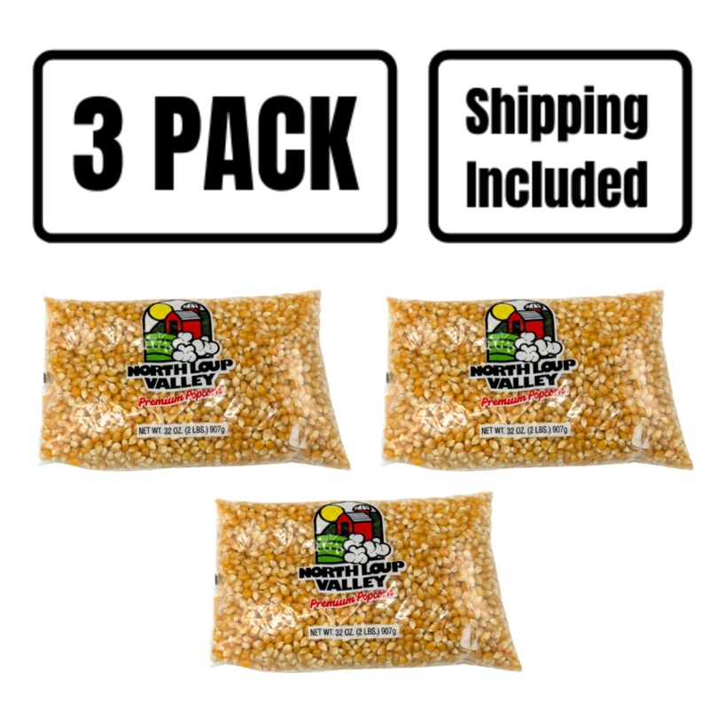 All Natural Yellow Un-Popped Popcorn | Non GMO & Gluten Free Snack | Popcorn County USA | North Loup Valley | 2 lb bag | 3 Pack | Shipping Included
