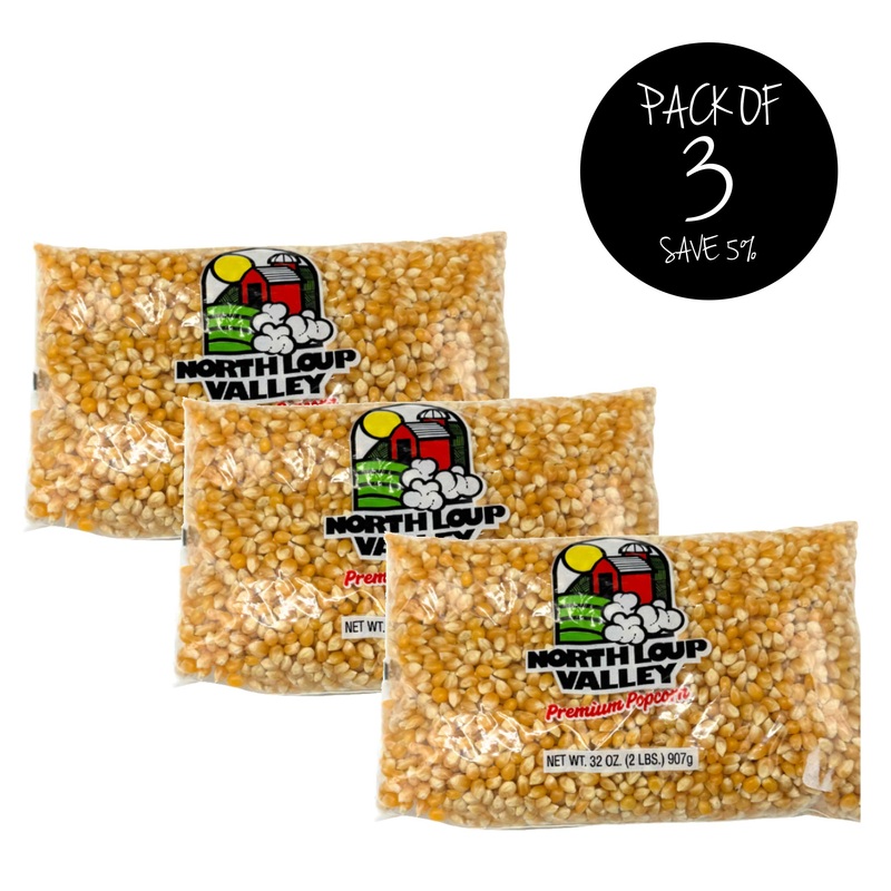 All Natural Yellow Un-Popped Popcorn | Pack of 3 | Non GMO & Gluten Free Snack | Popcorn County USA | North Loup Valley | 2 lb bag