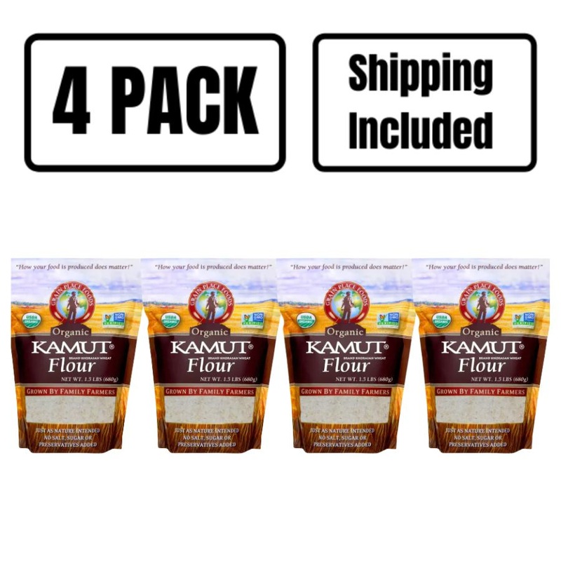 Organic Kamut Khorasan Wheat Flour | 1.5 lb | Pack of 4 | Non-GMO | Shipping Included | Grain Place Foods