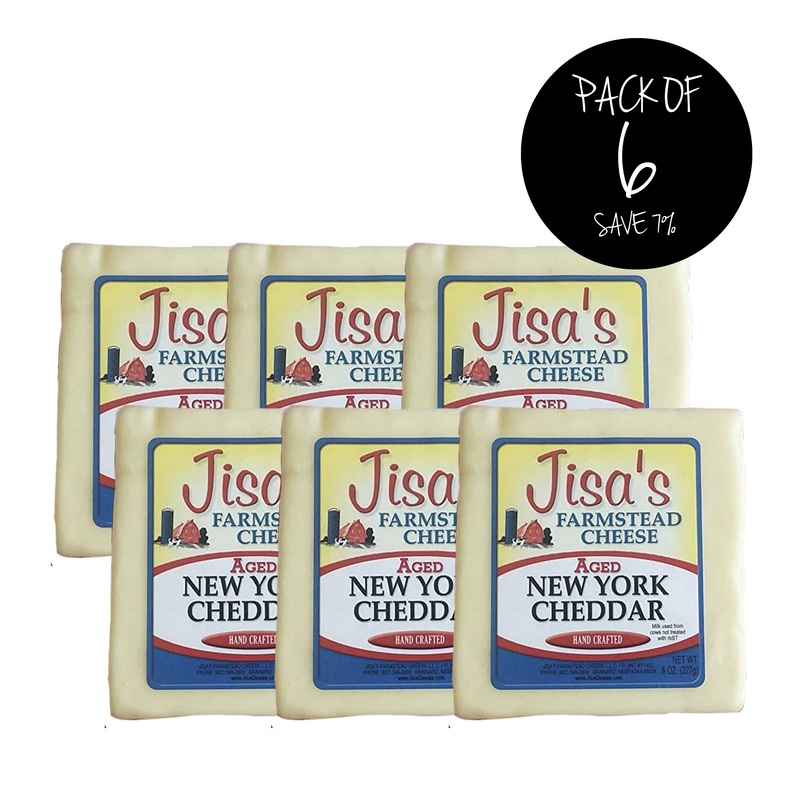 Aged New York Cheddar Cheese Block | Pack of 6 | 8 oz | Jisa's Farmstead Cheese