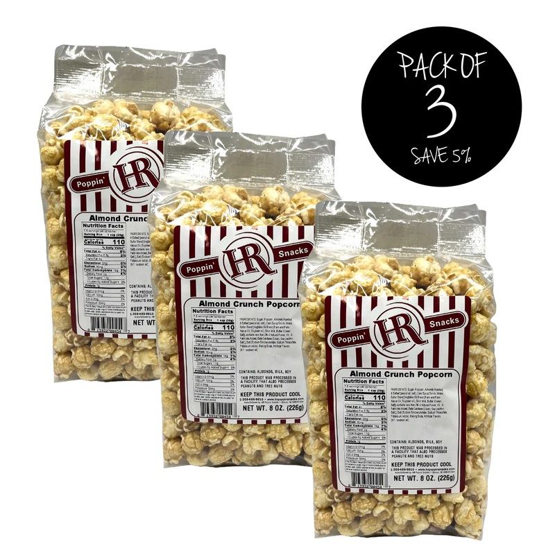 Almond Crunch Popcorn | Pack of 3 | 8 oz | HR Poppin' Snacks