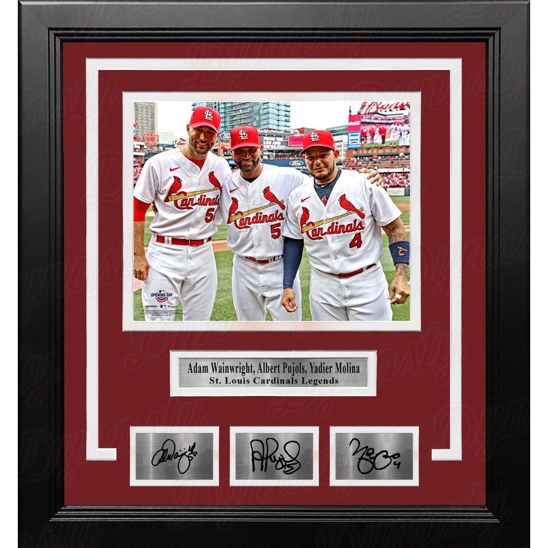 Adam Wainwright, Albert Pujols, & Yadier Molina Cardinals 8x10 Framed Photo with Engraved Autographs