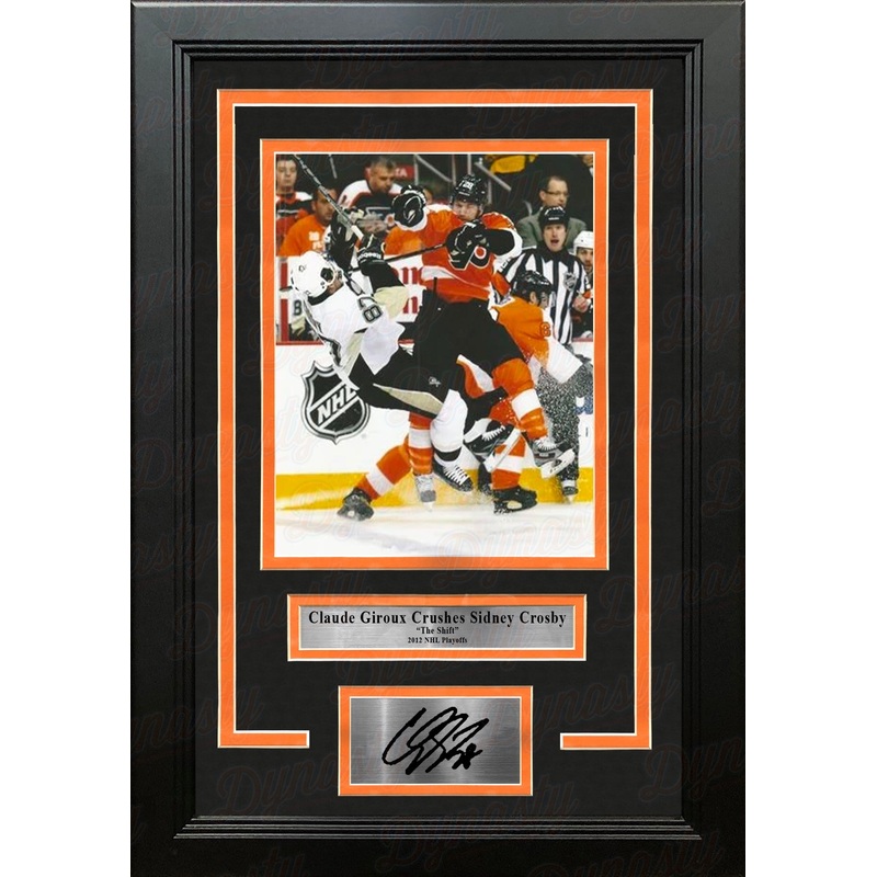 Claude Giroux Hits Sidney Crosby Philadelphia Flyers Playoffs Framed Photo with Engraved Autograph
