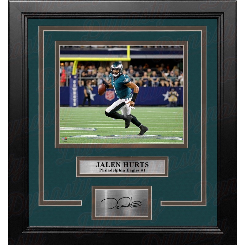 Jalen Hurts Running Action Philadelphia Eagles 8x10 Framed Football Photo with Engraved Autograph