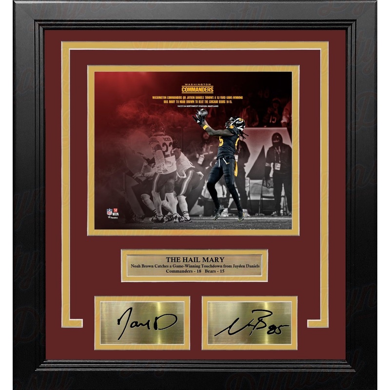 Jayden Daniels & Noah Brown Hail Mary TD Commanders 8x10 Framed Photo with Engraved Autographs