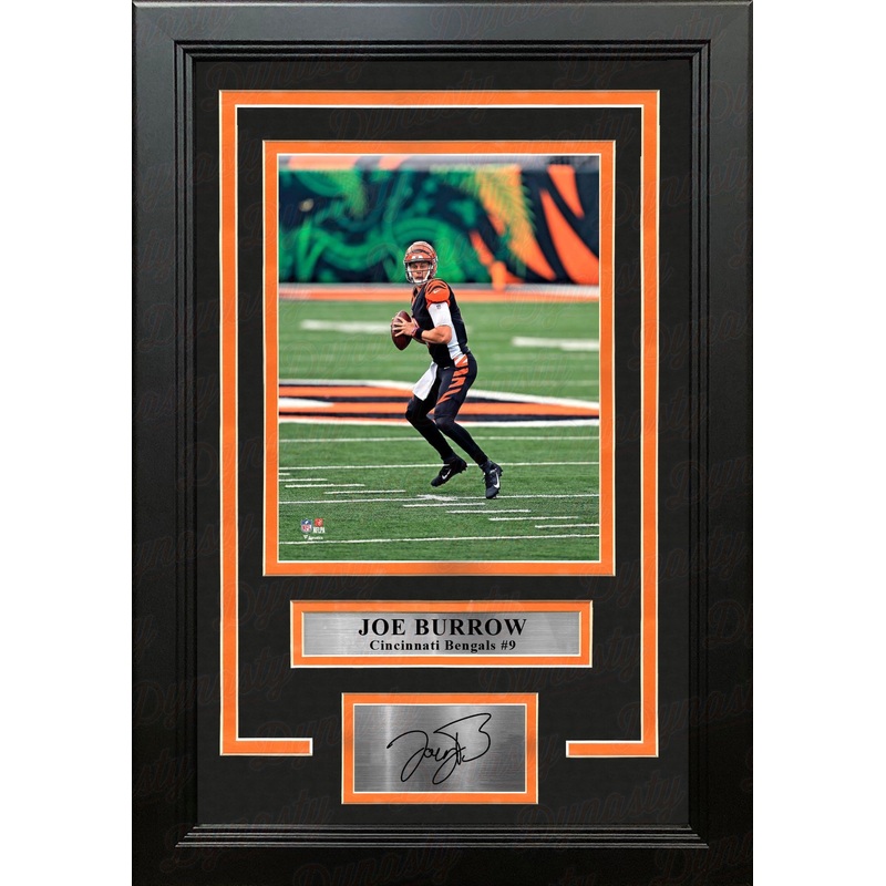 Joe Burrow in Action Cincinnati Bengals 8" x 10" Framed Football Photo with Engraved Autograph