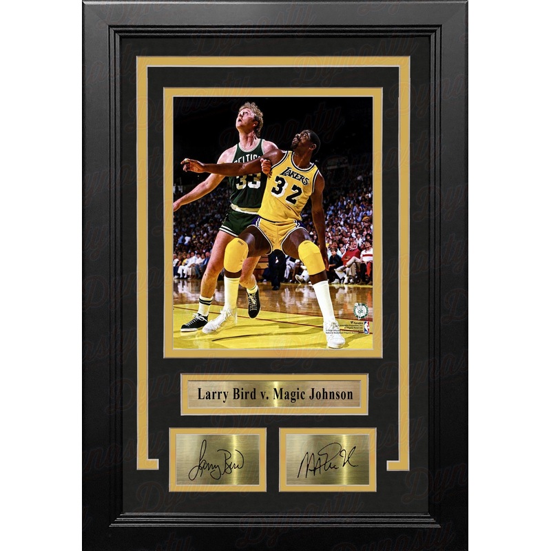 Larry Bird v. Magic Johnson 8" x 10" Framed Basketball Photo with Engraved Autographs