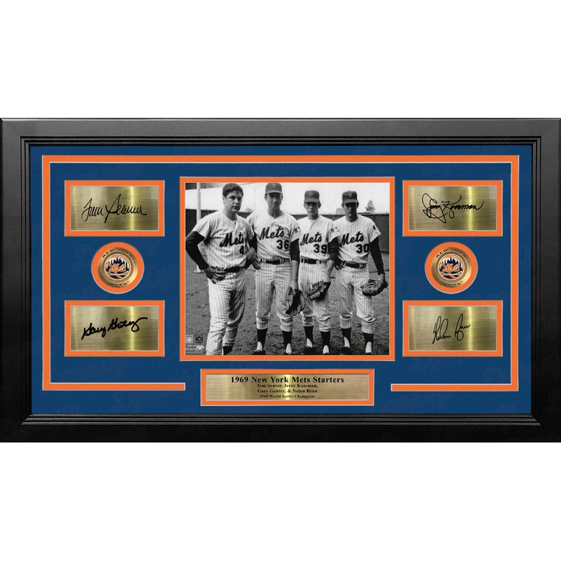 New York Mets 1969 Pitchers 8x10 Framed Photo with Engraved Autographs - Seaver Koosman Gentry Ryan