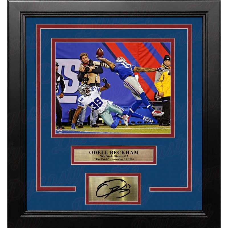 Odell Beckham One-Handed Touchdown Catch New York Giants 8x10 Framed Photo with Engraved Autograph