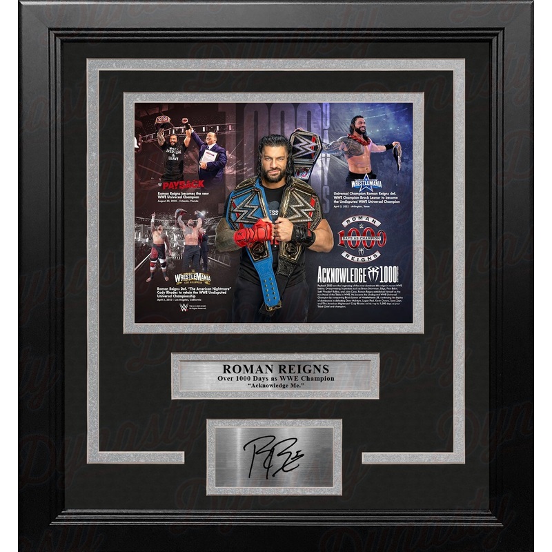 Roman Reigns 1000 Days as Champion 8x10 Framed WWE Wrestling Collage Photo with Engraved Autograph