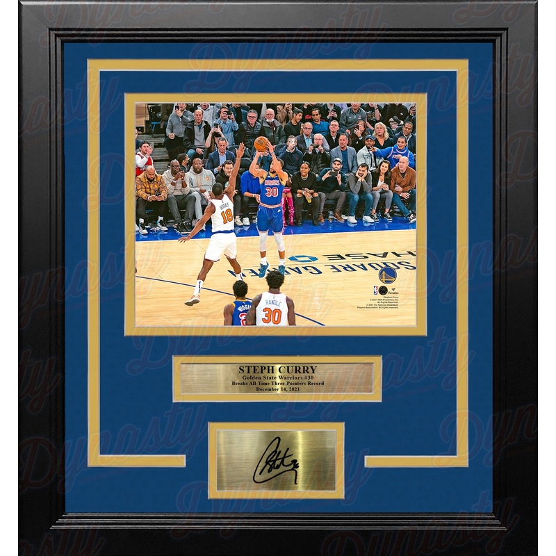 Steph Curry 3-Point Record-Breaking Shot Golden State Warriors 8" x 10" Framed Basketball Photo with Engraved Autograph