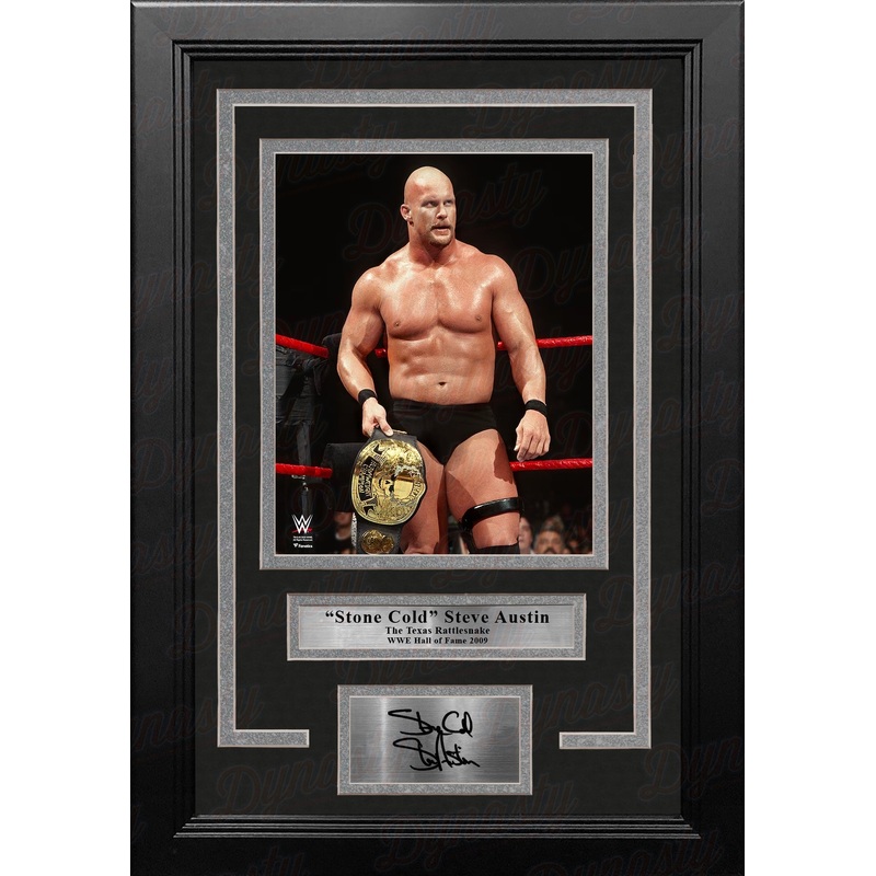 Stone Cold Steve Austin Smoking Skull Belt 8x10 Framed WWE Wrestling Photo with Engraved Autograph