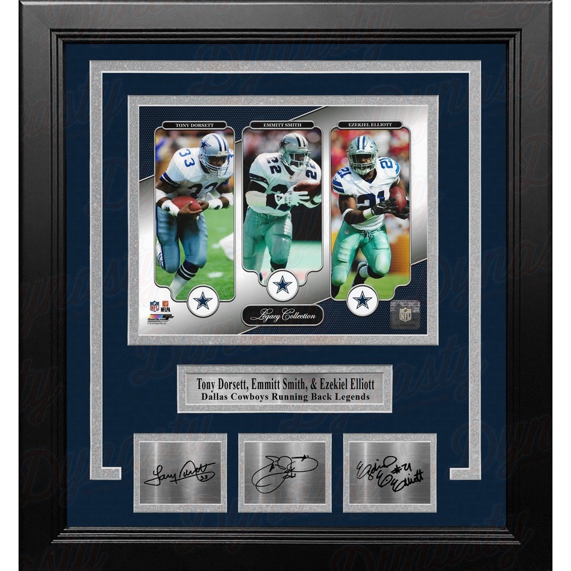 Tony Dorsett Emmitt Smith & Ezekiel Elliott Dallas Cowboys 8x10 Framed Photo w/ Engraved Autographs