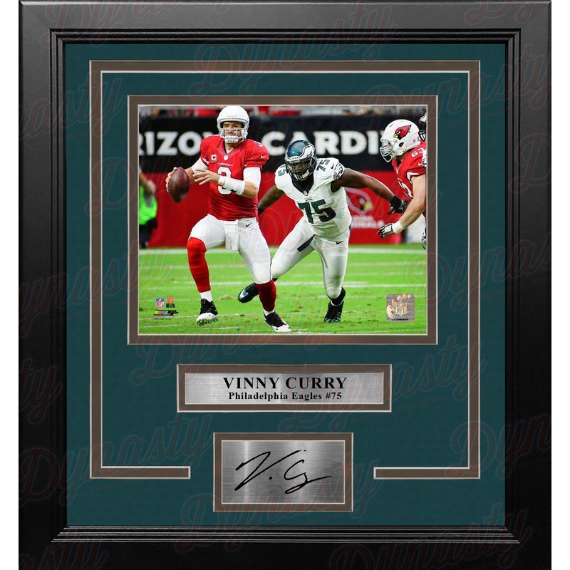 Vinny Curry in Action Philadelphia Eagles Framed Football Photo with Engraved Autograph