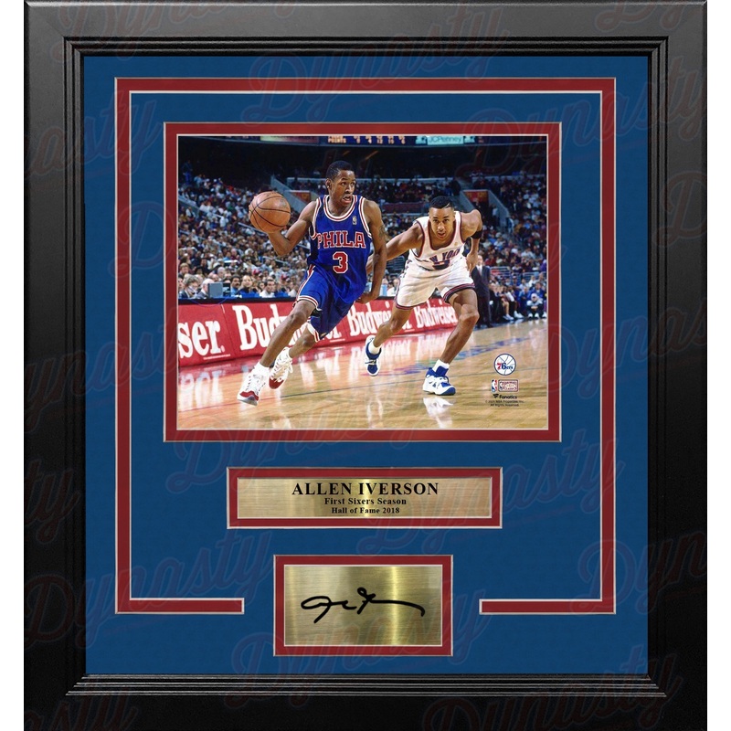Allen Iverson Rookie Year Philadelphia 76ers 8x10 Framed Basketball Photo with Engraved Autograph
