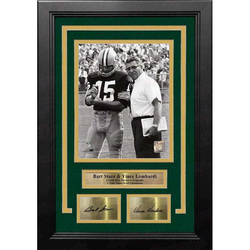 Bart Starr & Vince Lombardi Green Bay Packers 8x10 Framed Football Photo with Engraved Autographs