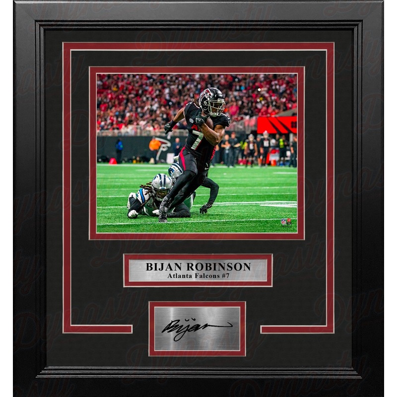 Bijan Robinson in Action Atlanta Falcons 8" x 10" Framed Football Photo with Engraved Autograph