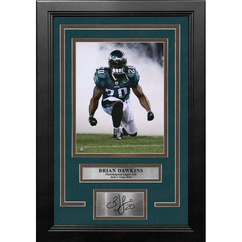 Brian Dawkins Kneeling Smoke Philadelphia Eagles 8x10 Framed Football Photo with Engraved Autograph