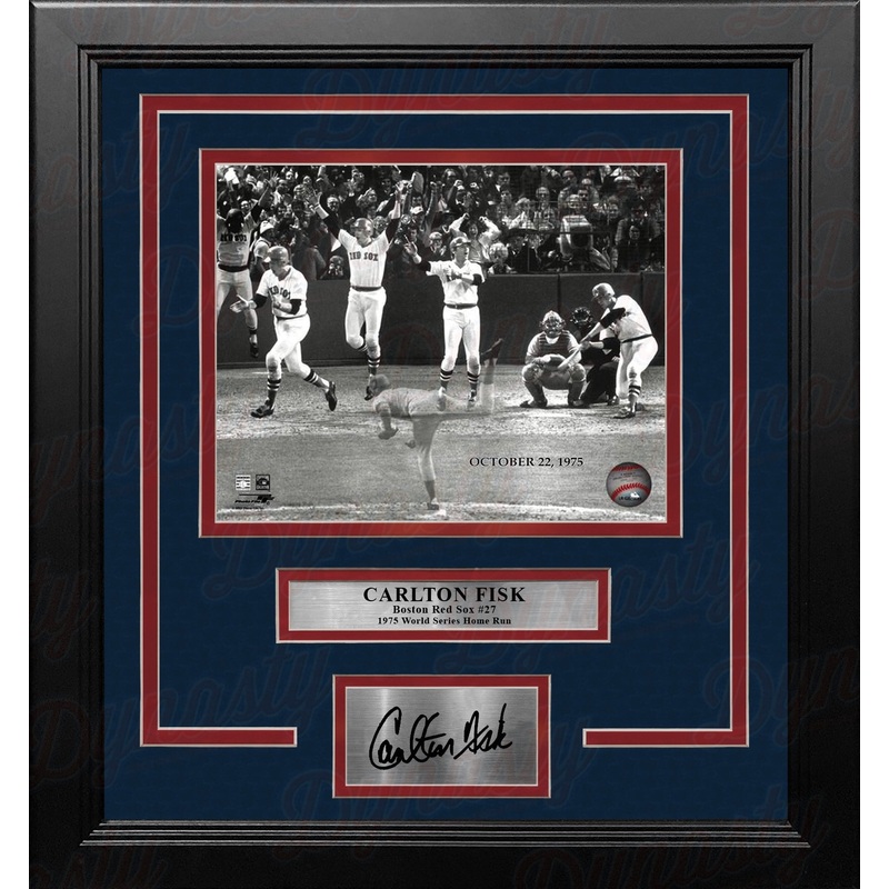 Carlton Fisk World Series Home Run Boston Red Sox 8x10 Framed Baseball Photo with Engraved Autograph