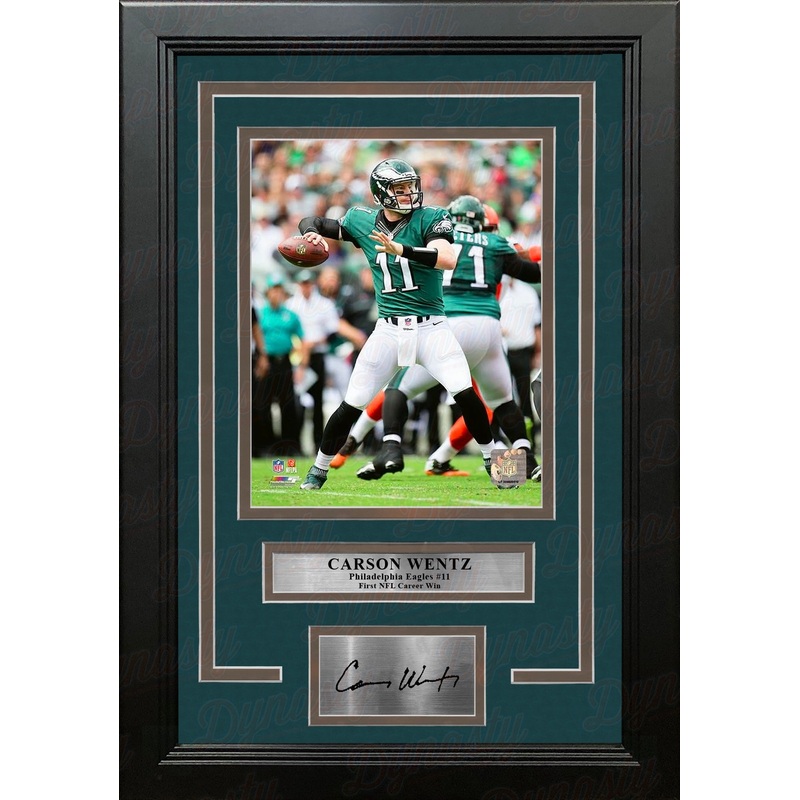 Carson Wentz 1st Career Win Philadelphia Eagles 16x20 Football Framed Photo with Engraved Autograph