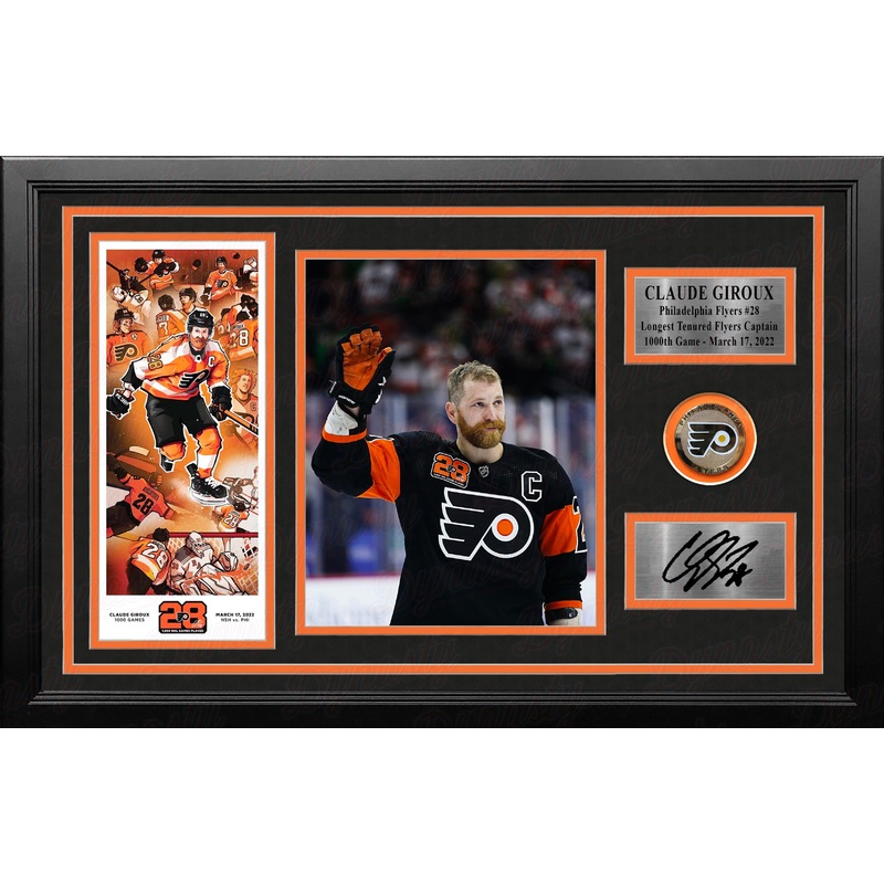 Claude Giroux 1000th Game Philadelphia Flyers Framed Photo with Engraved Autograph & Ticket