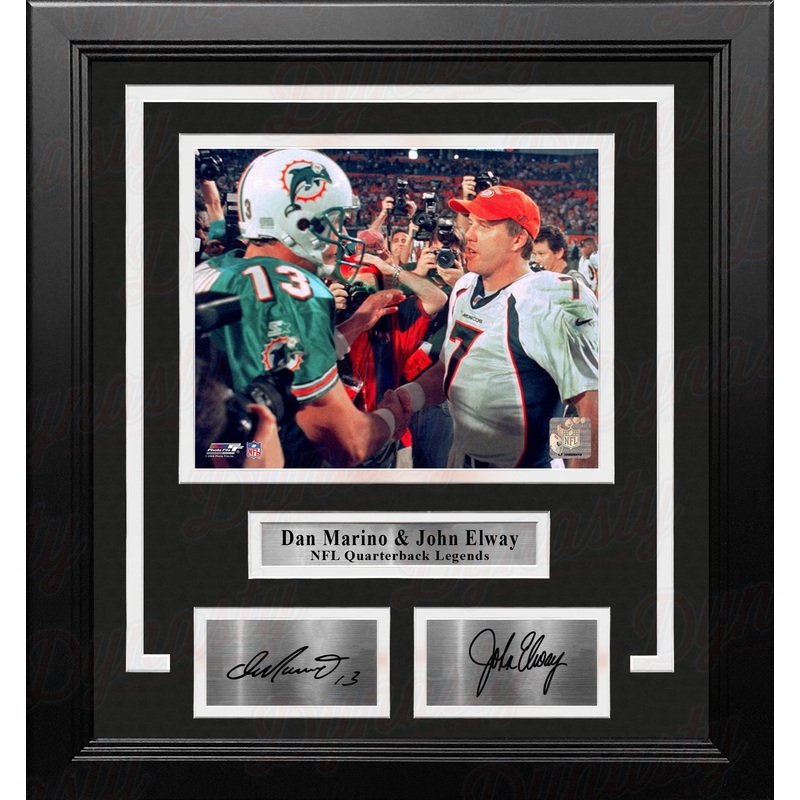 Dan Marino & John Elway 8x10 Framed Quarterback Legends Football Photo with Engraved Autographs