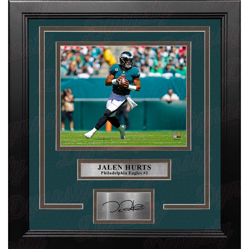Jalen Hurts in Action Philadelphia Eagles 8" x 10" Framed Football Photo with Engraved Autograph