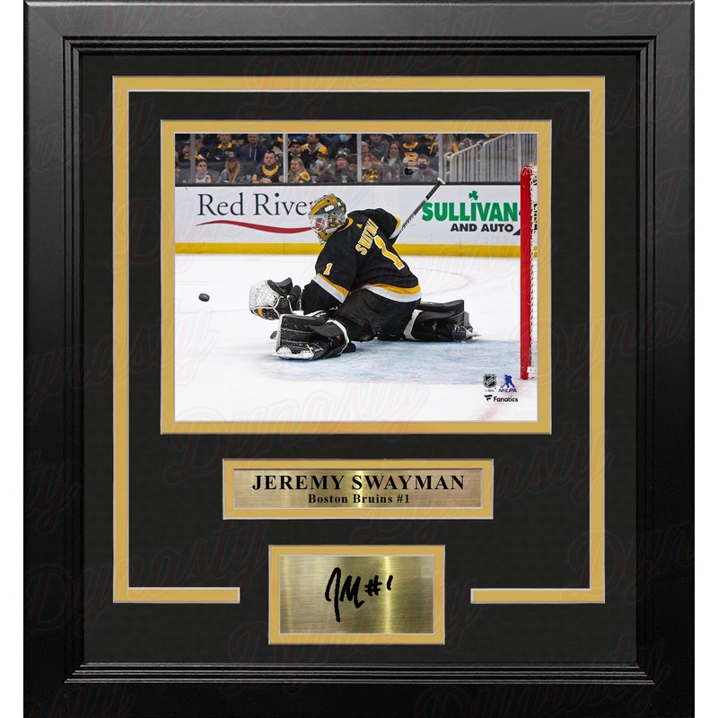 Jeremy Swayman in Action Boston Bruins 8" x 10" Framed Hockey Photo with Engraved Autograph