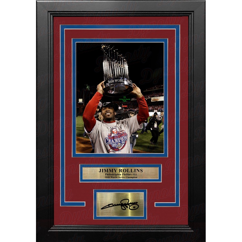 Jimmy Rollins 2008 World Series Trophy Philadelphia Phillies Framed Photo with Engraved Autograph